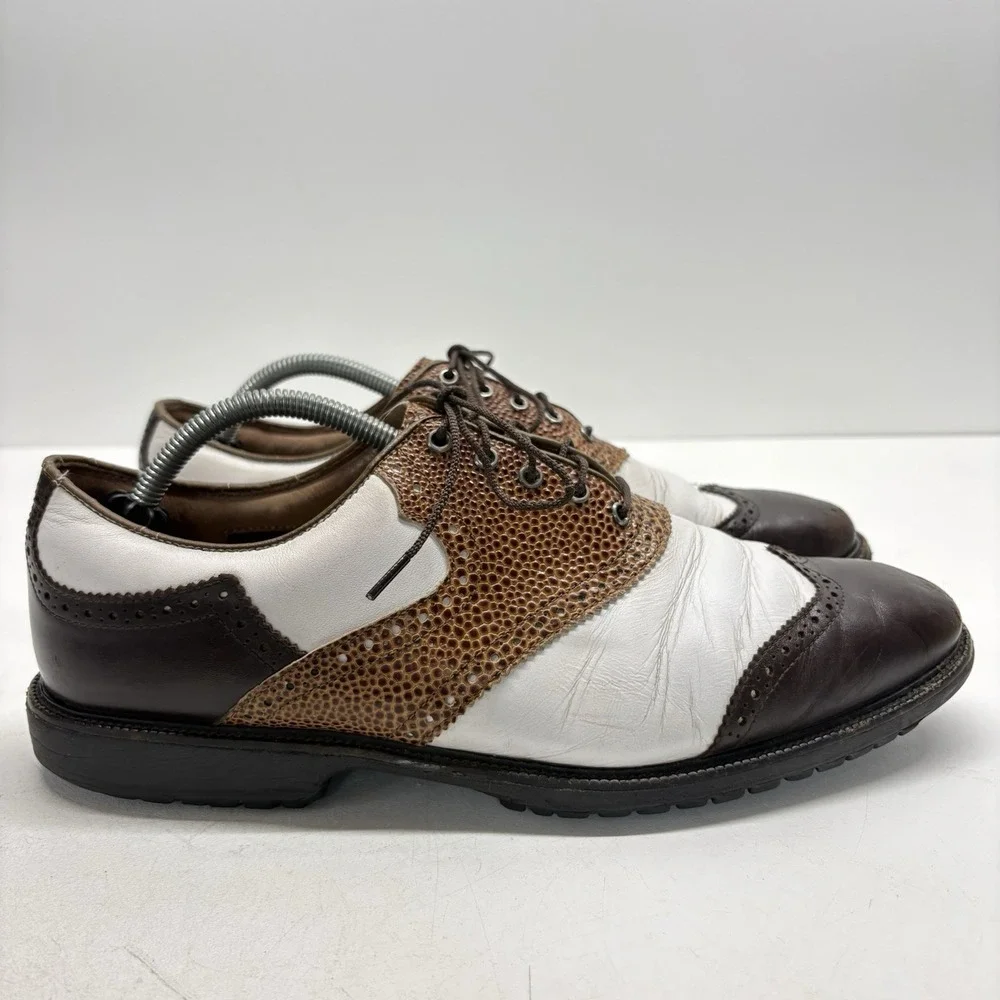Footjoy Icon FJ Mens White Brown Black Lizard Print Golf Shoes Size 10.5